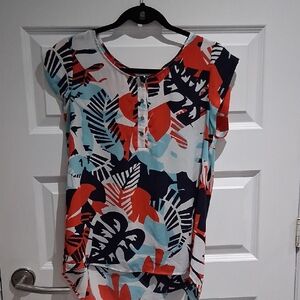 Reitmans Red and Blue Leaf Print Blouse